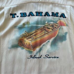Tommy Bahama VTG 100% Rayon Island Service Embroidered Pale Yellow Camp Shirt L